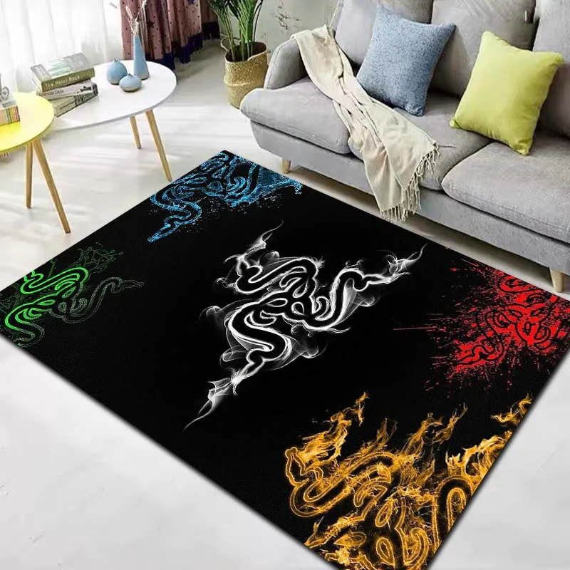 Razer Neon Snake logo Serpent Pattern Flannel Area Rug Soft Non‑Slip Floor Mat for Sofa Bedroom Game Room Home Decor Gift for