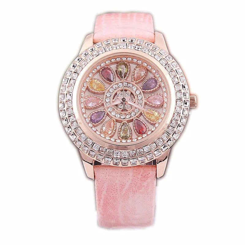 Korean Ladies Watch Colorful Rhinestones Dashi Dial Quartz Watch Casual Leather Ladies Clock Gift Relogio Feminino