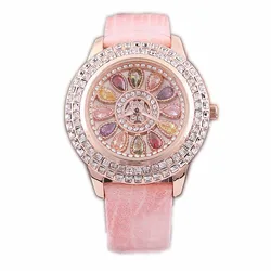 Kore bayanlar İzle renkli Rhinestones Dashi Dial Quartz saat Casual deri bayanlar saat hediye Relogio Feminino