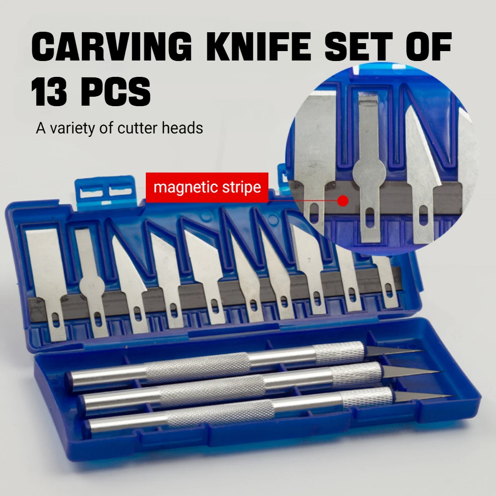 Precision Carving Knife Set 13Pcs Aluminum Alloy Blades Ergonomic Grip For Sculpture/Seal Cutting/Art Repair Tools