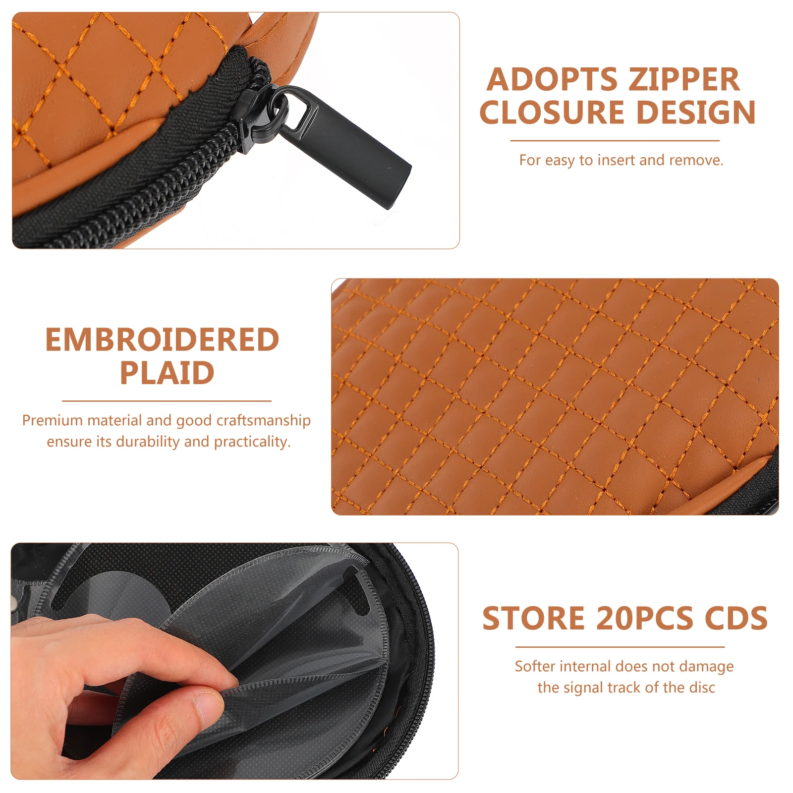 

1Pcs Cd Storage Bag Embroidered Plaid Vintage Style Car Cd Organizer Lightweight Portable Durable Large Capacity Storage Case