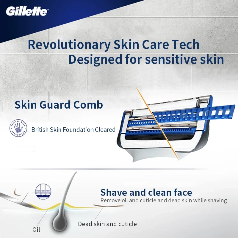 جيليت سكينجوارد ماكينة حلاقة جيليت للرجال ماكينة حلاقة وشفرة حلاقة مجموعة مواد من الستانلس ستيل طبقة مزدوجة شفرة رفيعة للغاية