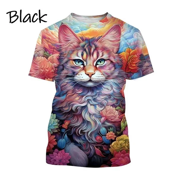 Fashionable Personalized Harajuku Style Unisex Short-sleeved Top New Animal Cat 3D Printed T-shirt