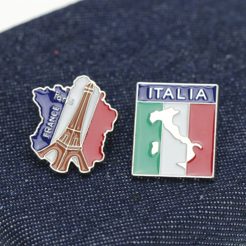 Zinc Alloy Brooch Compact Country Flag Brooch Enamel Lapel Pin Smooth Map Themed Brooch For Hats Denim Jackets Dresses