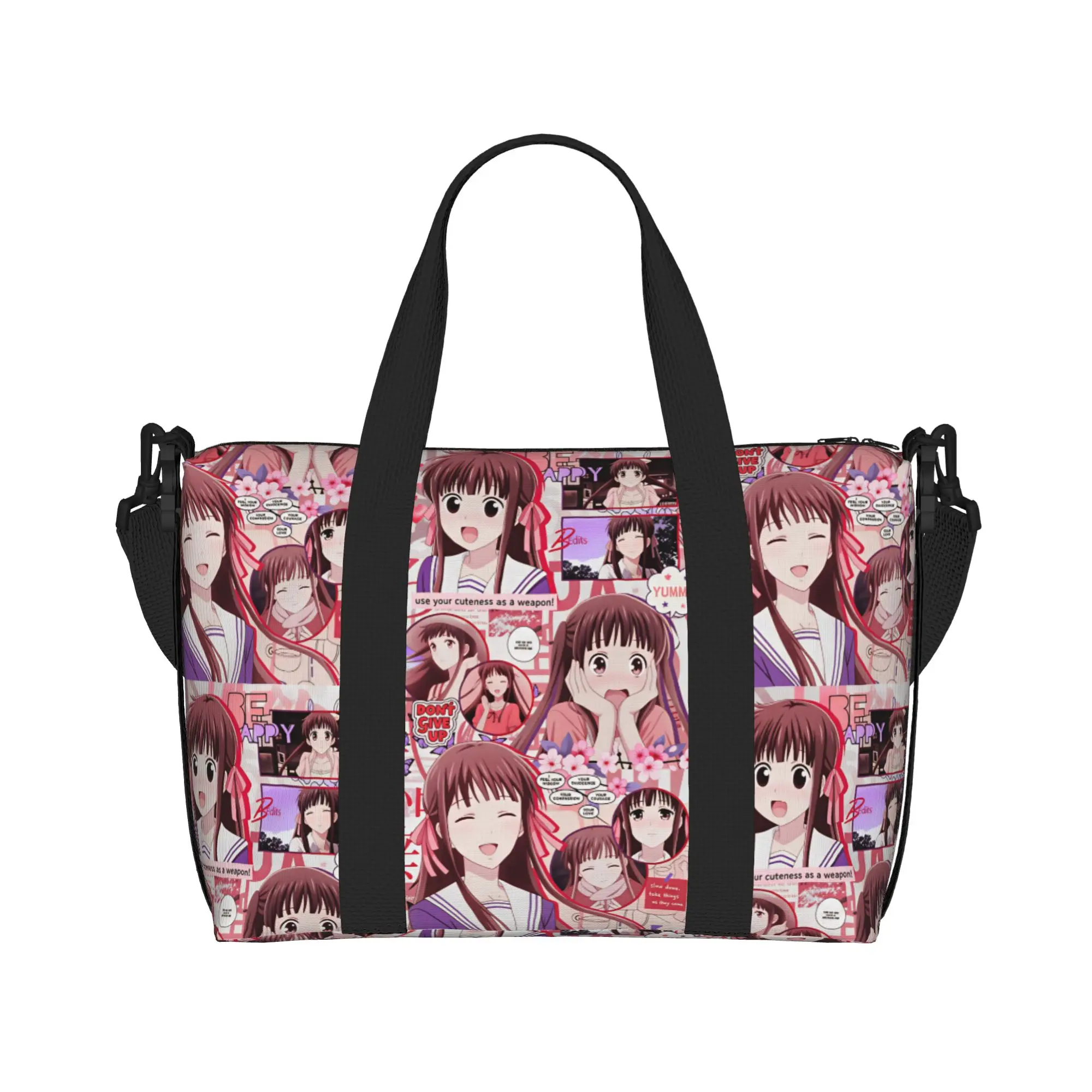 Custom Tohru Honda D-Fruits B-Basket Beach Tote Bag for Women Anime Large Compartment Beach Gym Travel Bags