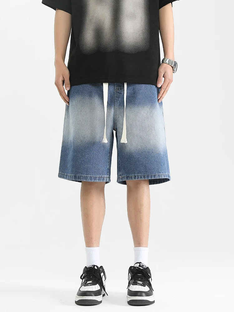 

Summer classic shorts, jeans, men's denim shorts, straight leg stretch, casual, cool, thin, knee length, blue fashion brand