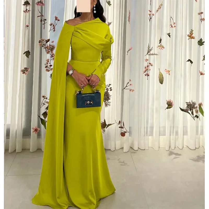 

Indie Elegant Yellow Prom Gown Women Long Sleeve Party Evening Dress Floor Length customized Mermaid Special Occasion Dresses