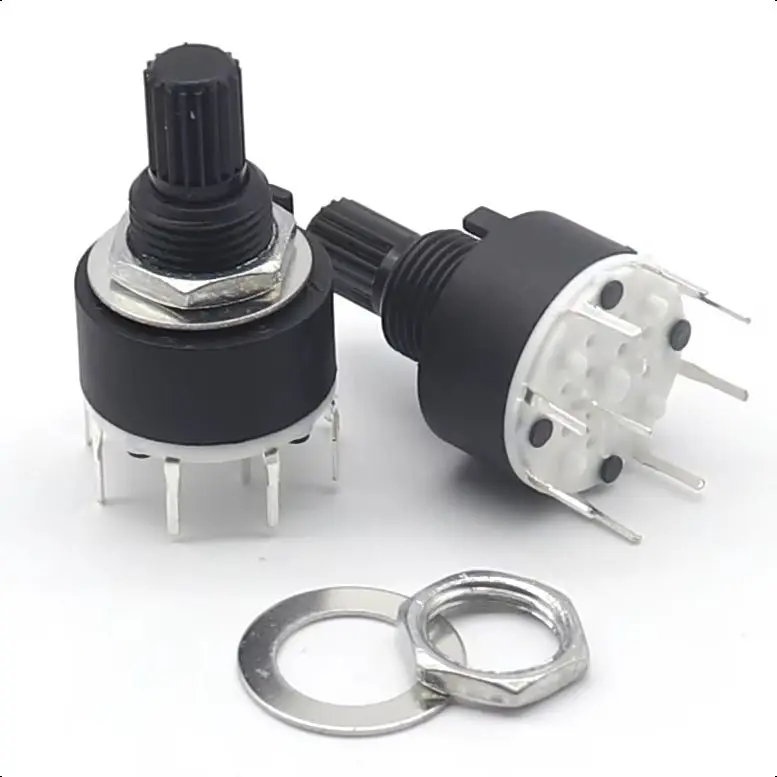 【5-2PCS】RS16 Plastic 16MM Rotary Band Switch 2 Pole 3 4 Position 1 Pole 5 6 8 Position Handle Length 15MM Axis Band Switch