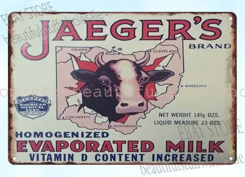 Jaeger's Evaporated MILK Dairy Cow Columbus OHIO metal tin sign interior stylist