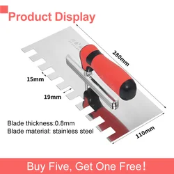 Fast Delivery Left Side Square Notch（15mm×19mm）Trowel 28cm Stainless Steel Blade Masonry Hand For Wall Floor Tiling Installation