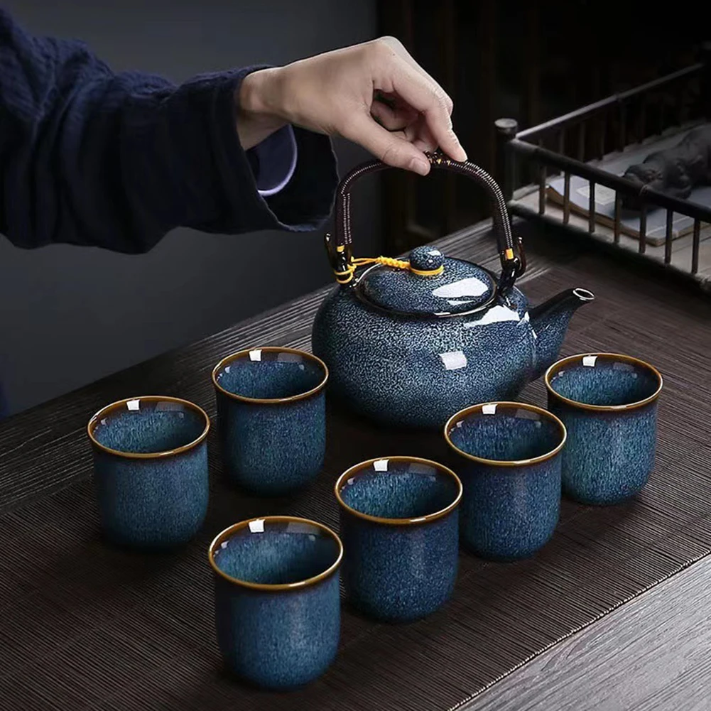 Japanese Porcelain Tea Set For 6 People Ergonomic Overhead Handle Teapot Design: The Mindful Tea Ceremony