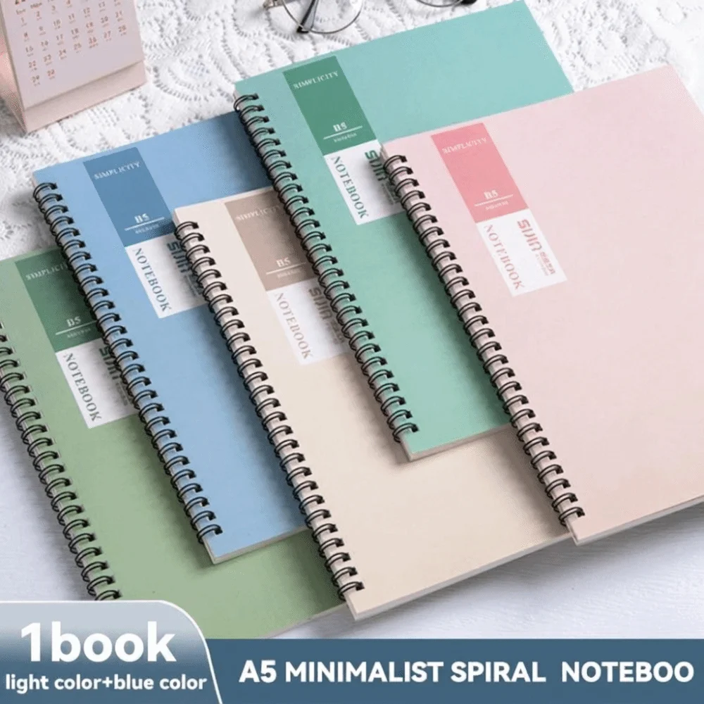 Double Coil Design Spiral Notebook Thick Paper 60 Sheets A5 Notebook Simple Art Style Lined Inner Pages Student Notebook