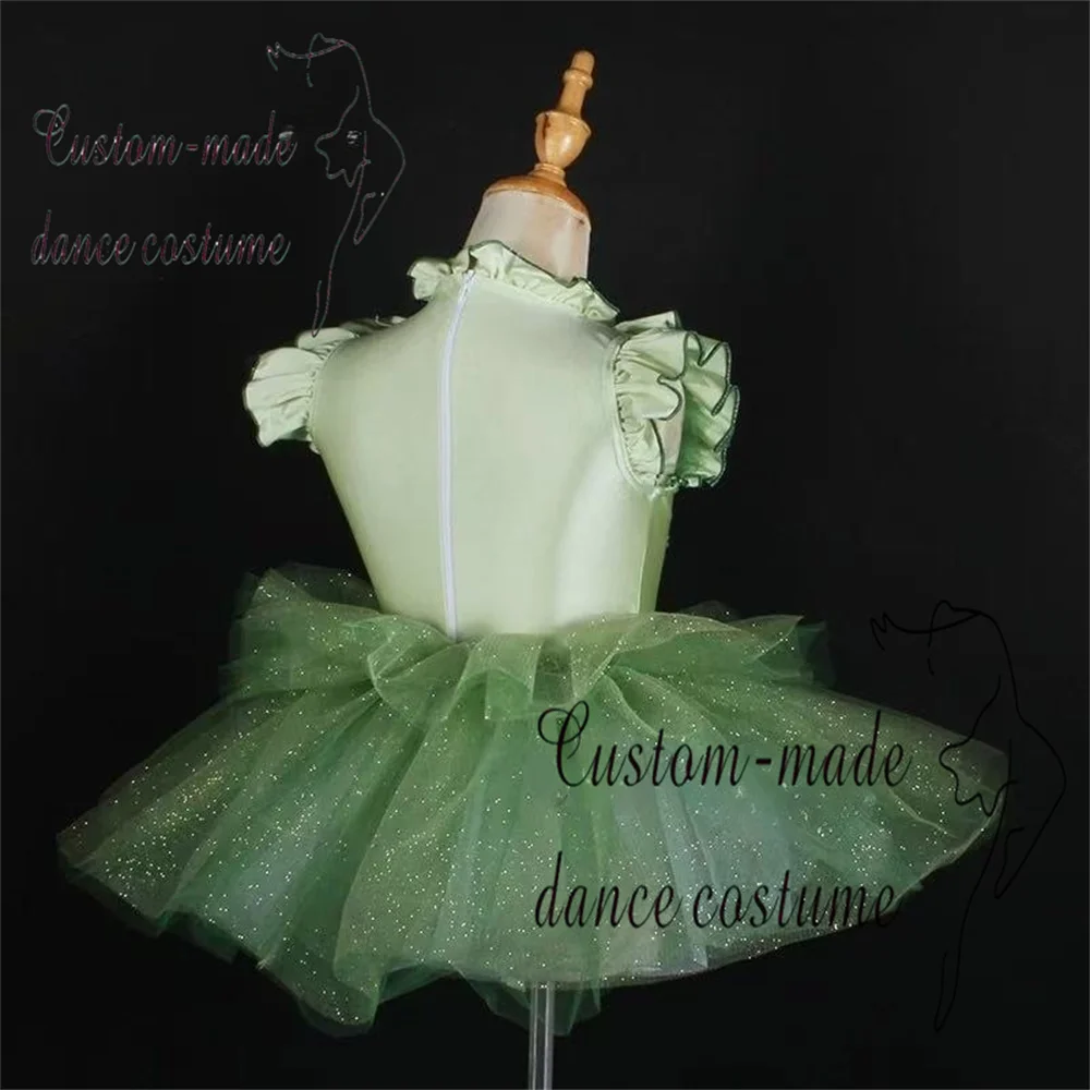 Costume de spectacle de robe de ballet pour enfants pour filles, jupe bouffante en tulle pour tenue de spectacle de danse en feuilles de bambou.