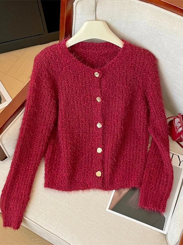 Women Christmas Red Cardigan Cashmere Sweater Harajuku Korean Y2k Long Sleeves Sweater Jumper Vintage 2000s Clothes Autumn 2024