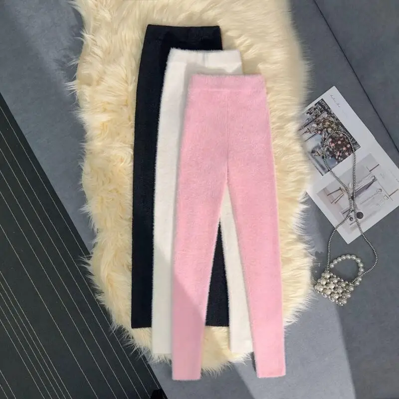 

Женские брюки дышащие винтажные мягкие джинсовые зимне-осенние японские вязаные брюки с высокой талией, тонкие толстые норковые флисовые теплые носимые брюки
