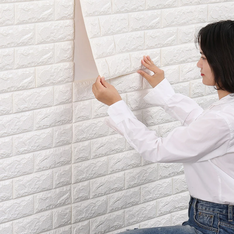 10pcs 3D Brick wall Stickers DIY PE Foam Wallpaper Panels Room Decal Stone Decoration Embossed Self Adhensive wallpaper 70*77cm