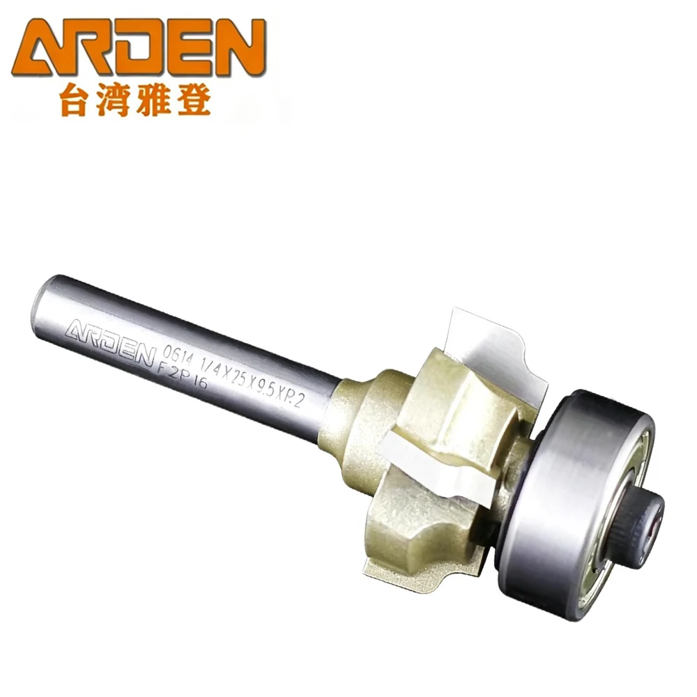 ARDEN 4 Flutes Edge Roundover Trimming Router Bit With Bearing 1/4 Inch Shank Woodworking R Corner Chamfering Bit