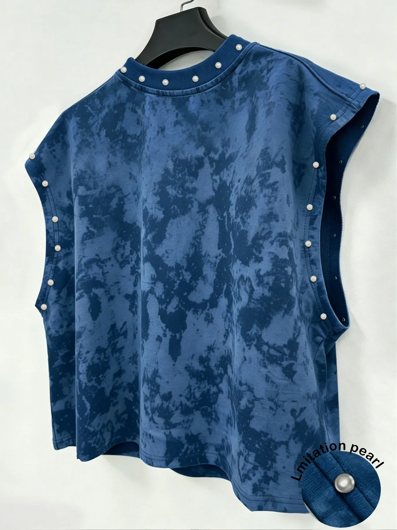 Herren Tanktop mit Batikmuster, ärmelloses Oberteil mit Imitationsperlen, Streetwear-Weste, ärmelloses T-Shirt mit grafischem Muster für Herren – Detail 5