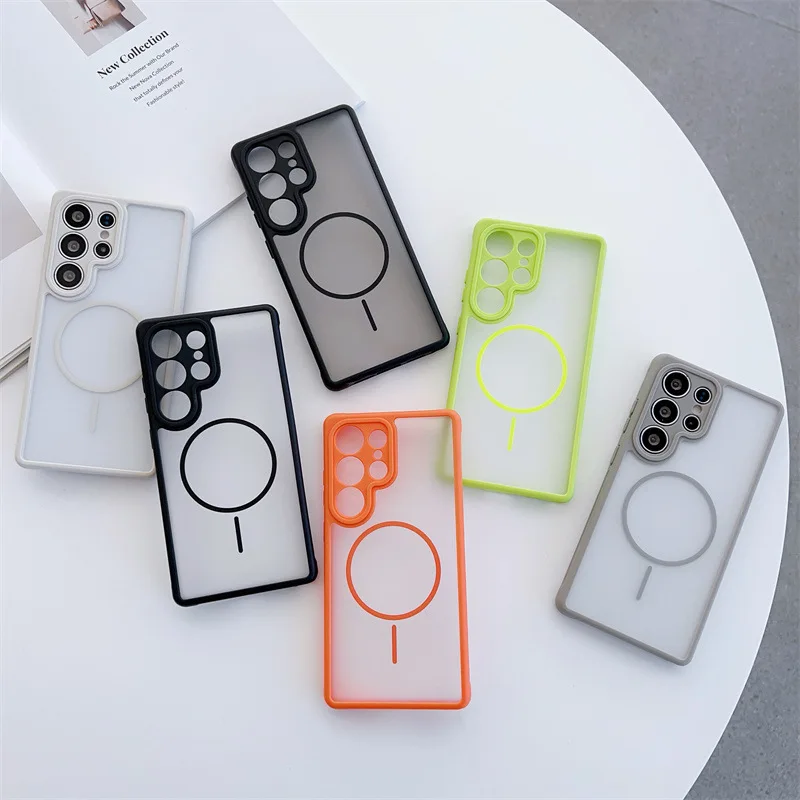 Luxuriöse solide Farben magnetische Handyhülle für Samsung Galaxy S25 S24 S23 Ultra Wireless Charging Matte Frosted stoßfeste Abdeckung