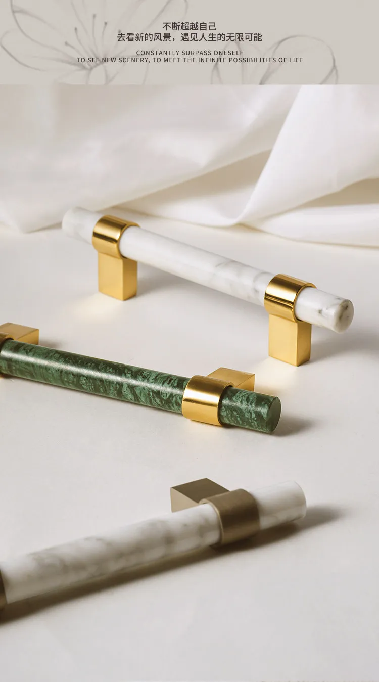 Luxury Nordic Marble Brass Drawer Handle for Wardrobe Cabinet Door Furniture Pull
