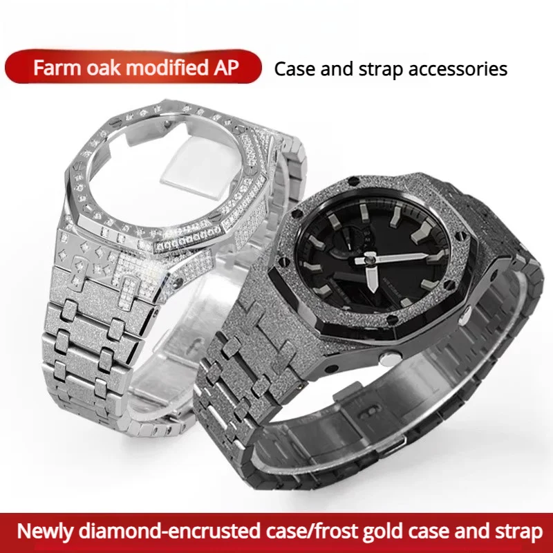 GA2100 Mod kit Metal Case Strap For Casio G-SHOCK Farm Oak GA-2100 GA2110 GA-B2100 Stainless Steel bezel watch band men Bracelet