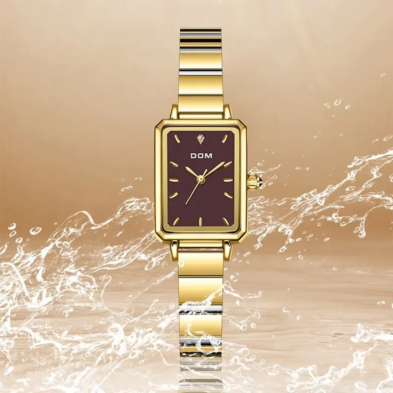 DOM 1760 New Luxury Lady\'s Watches Elegant Rectangle Dial Quartz Watch Diamond Bracelet Gift Original Female Mini Watch