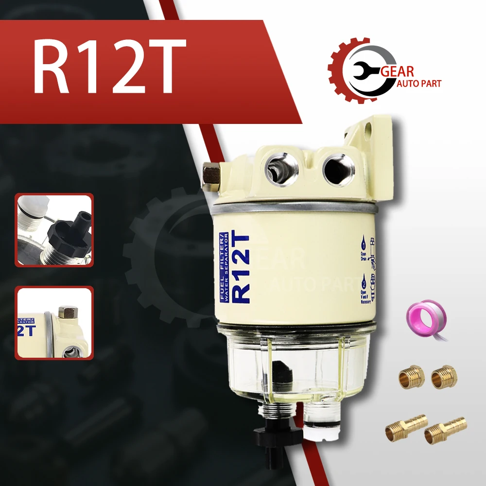 R12T Fuel Filter Water Separator Complete Kit - Marine SPIN-ON R12T Filter Replaces S3240 120AT NPT ZG1/4-19 Fit 3/8 Inch NPT Ou