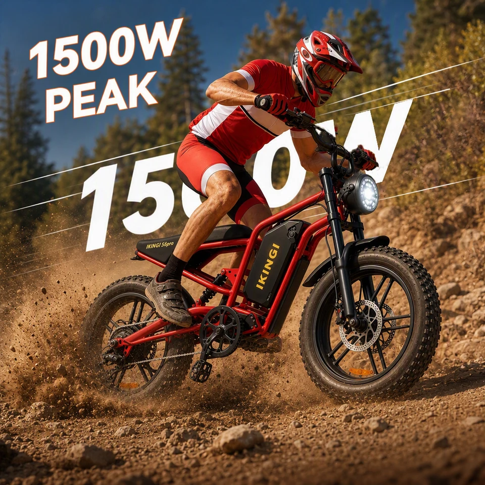 Adult Off-Road E-Bike 1500W 60V 23.4Ah, 48MPH Full Suspension Electric Bicycle, 7-Speed Moped Style Fat Tire Bike with LCD Display and 1000LM Bright LED Light