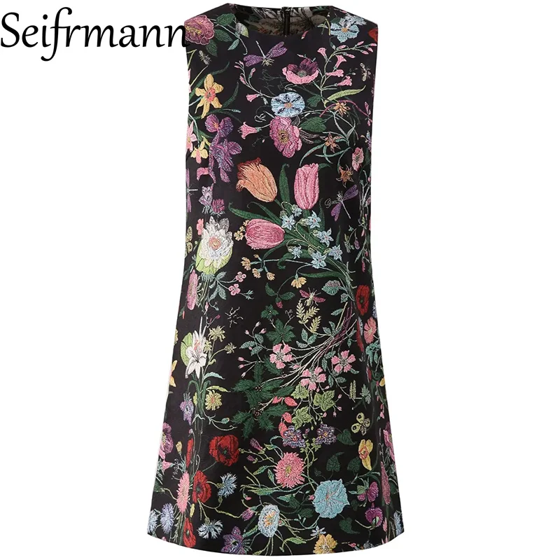 Seifrmann Casual jacquard vest dress round neck sleeveless waist dress 2026 autumn women's new style