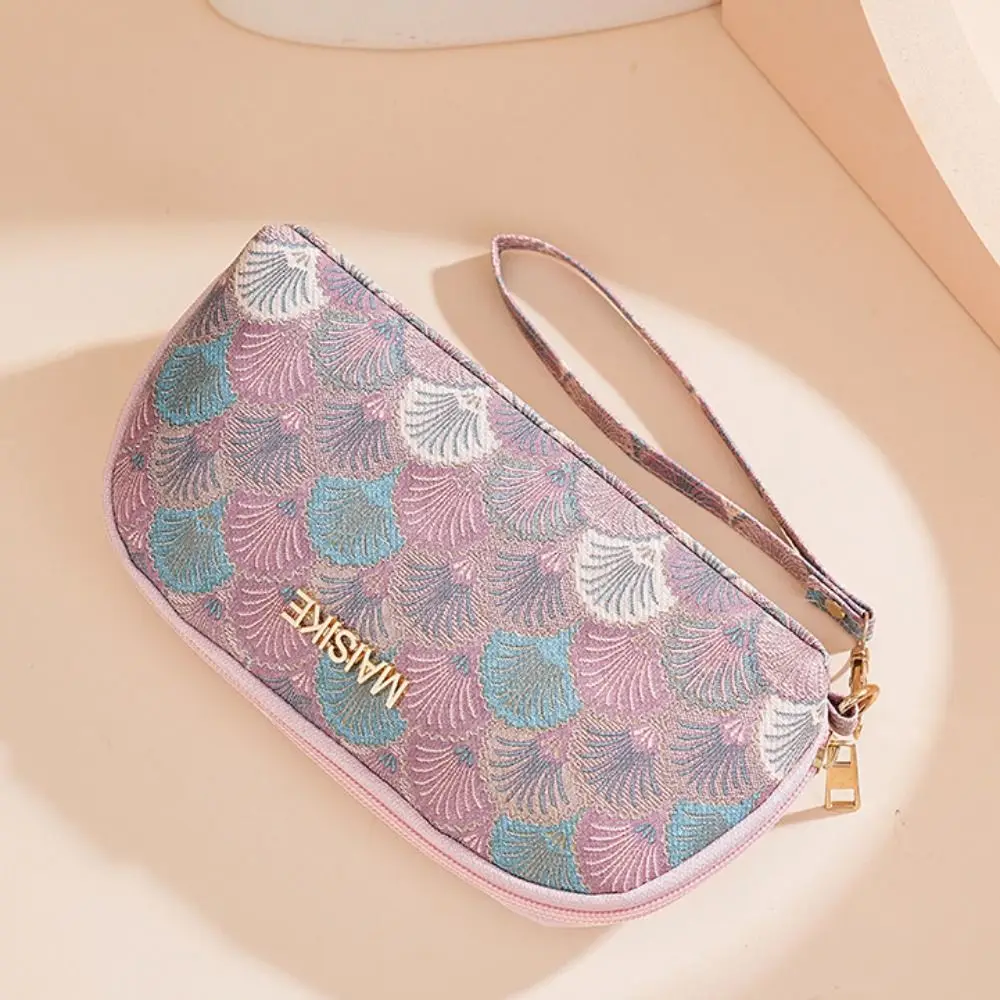 Portafoglio con pochette in conchiglia jacquard Porta carte di credito Pochette con ricamo Borsa portamonete Portamonete da donna Borsa lunga da ragazza