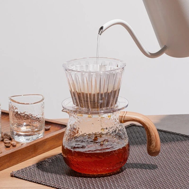 TIMEMORE Japanese Style Hammered Glass Coffee Server Pitcher Heat Resistant Pour Over Coffee Set With Drinking Cups For Home view 2