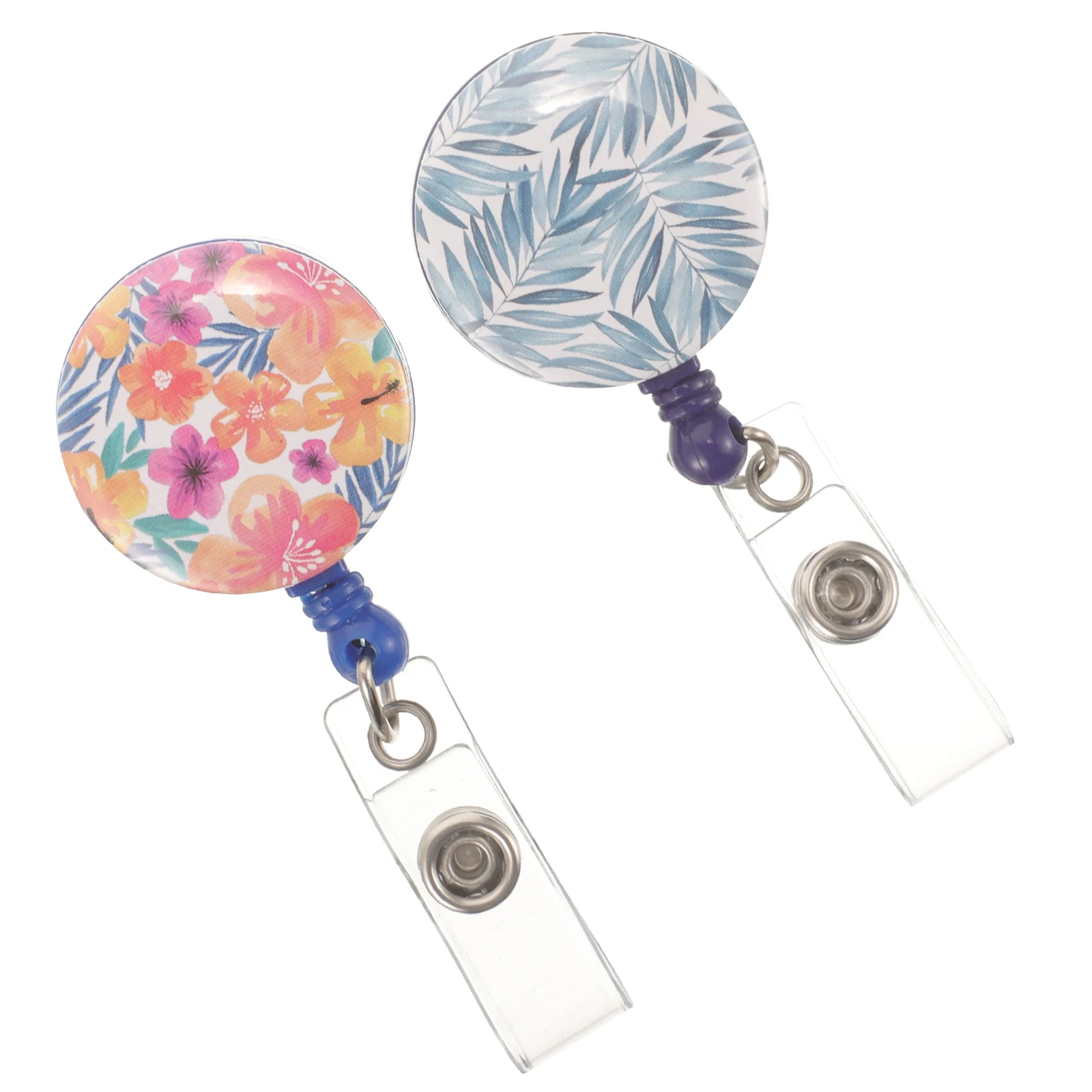

2pcs Retractable Badge Holder Chest Card Clips Tropical Design Elastic Key Chain Nurse ID Student Teacher Office Use