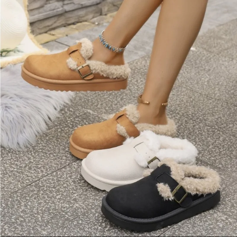 

New comfortableWinter Women's Luxury Shoes Plush Fashion Retro Bean Shoes Cotton Women's Flat Sole Slippers Platform Boots