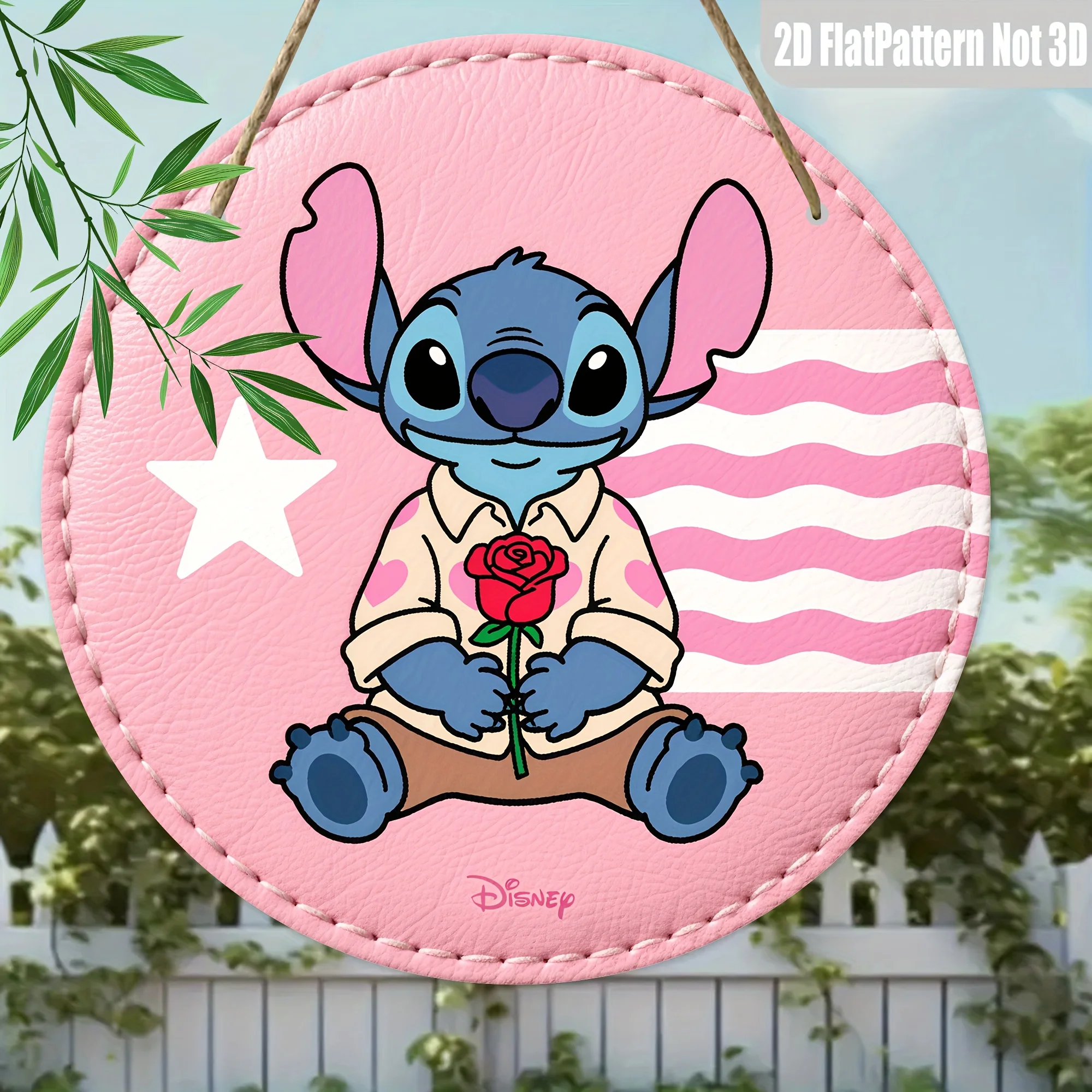 مسطح ثنائي الأبعاد، قطعة واحدة، لافتة خشبية مستديرة على شكل غرزة ديزني، فن جداري ثنائي الأبعاد للمنزل والمكتب وغرفة المعيشة - ديكور متعدد الوظائف (بدون قوة