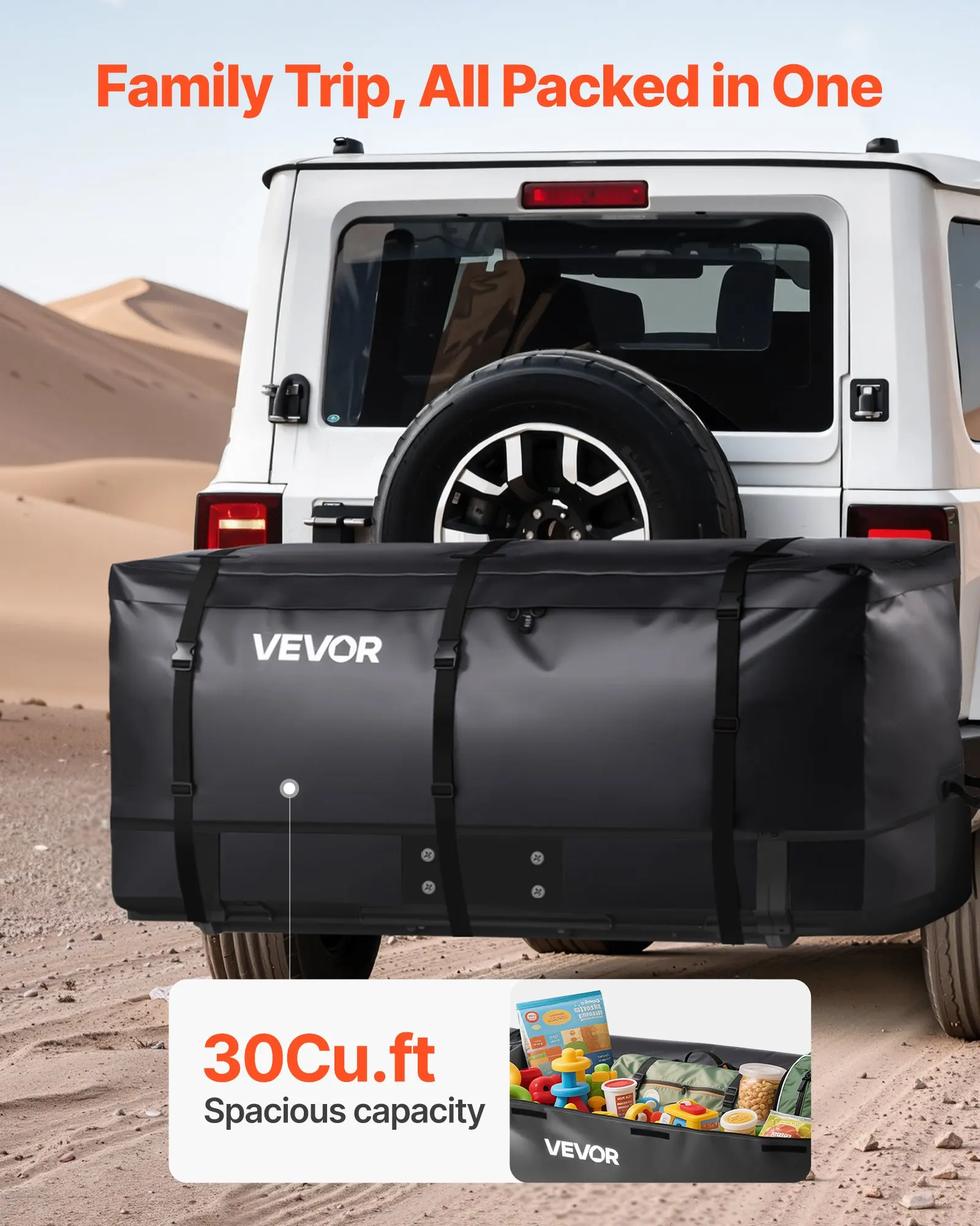 

Hitch Cargo Carrier Bag, Waterproof 840D PVC, 60.24 X 24.02 X 35.94 In (30 Cubic Feet), Heavy Duty Cargo Bag For Truck Bed Storage With Reinforced Straps, Suitable For Car SUV Vans Hitch Basket