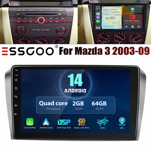 64GB For Mazda 3 2003-2009 Android 14 Car Stereo Apple CarPlay GPS Navigation Radio Bluetooth Head Unit FM/RDS IPS Touch Screen