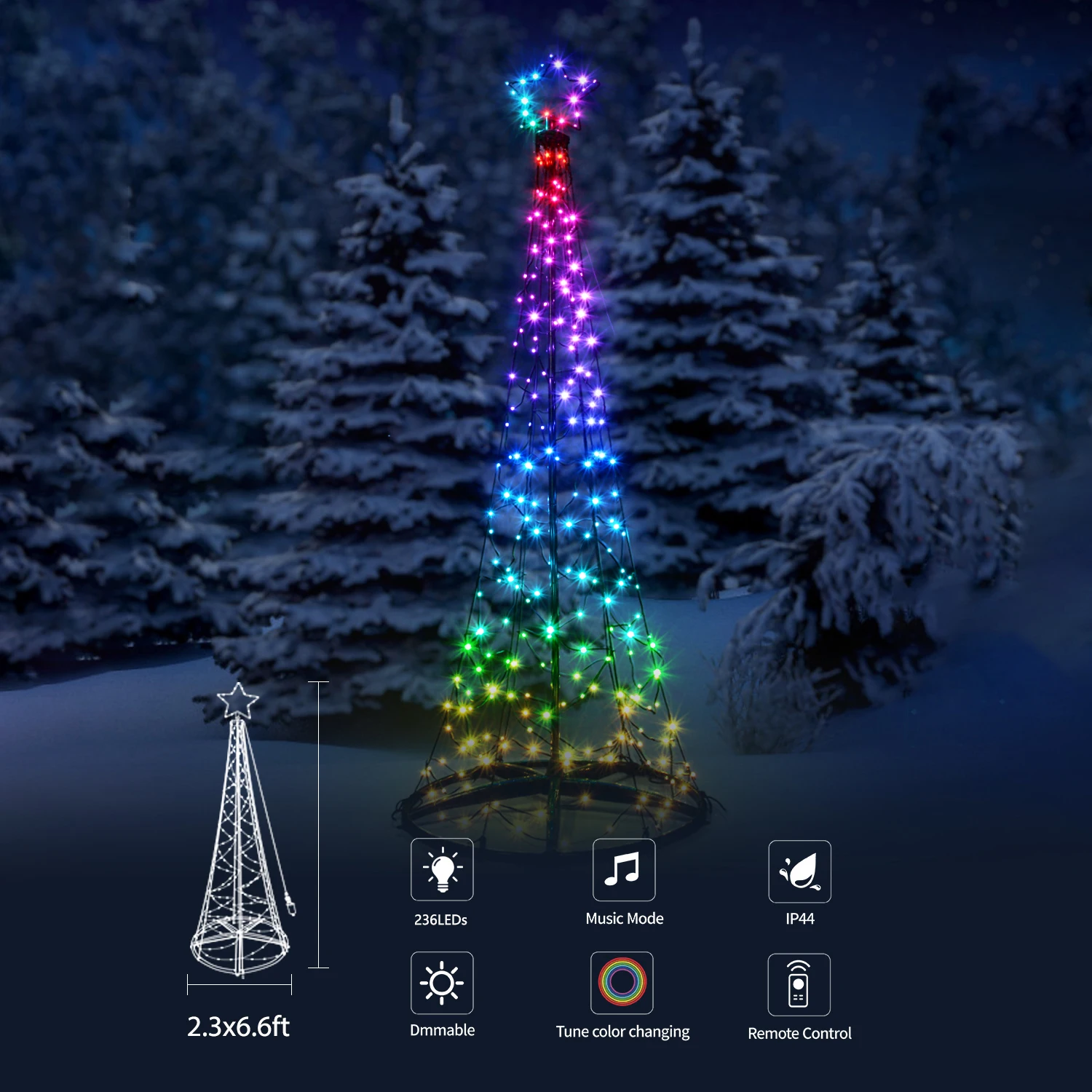 Outdoor Flag-Pole Christmas Tree, Artificial Christmas Tree with Lights Wireless App Control,Star Topper for Holiday Decor