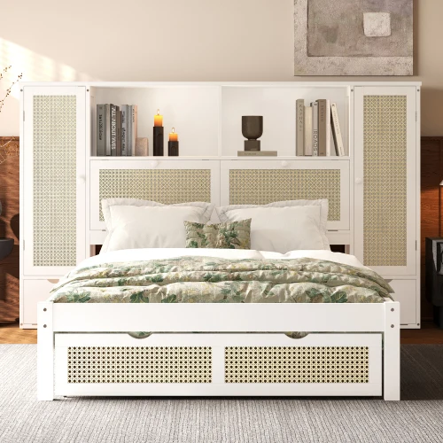 #Twin Size Wooden Bed With Two Storage Lockers Drawer Storage Shelf On Headboard