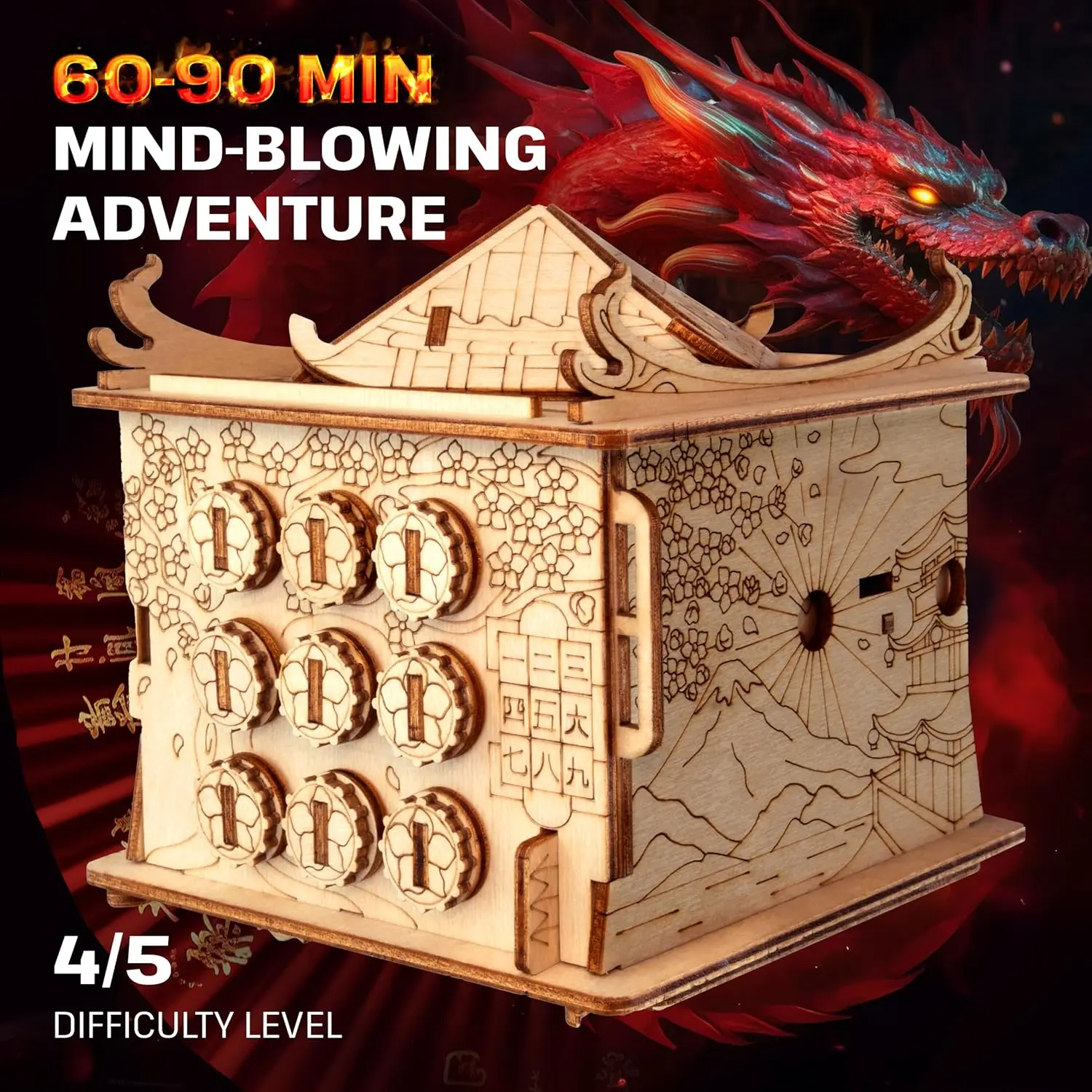 House of Dragon 3D Escape Puzzle Box - Brain Teaser for Adults & Teens - Wooden Escape Room Game with Hidden Compartment