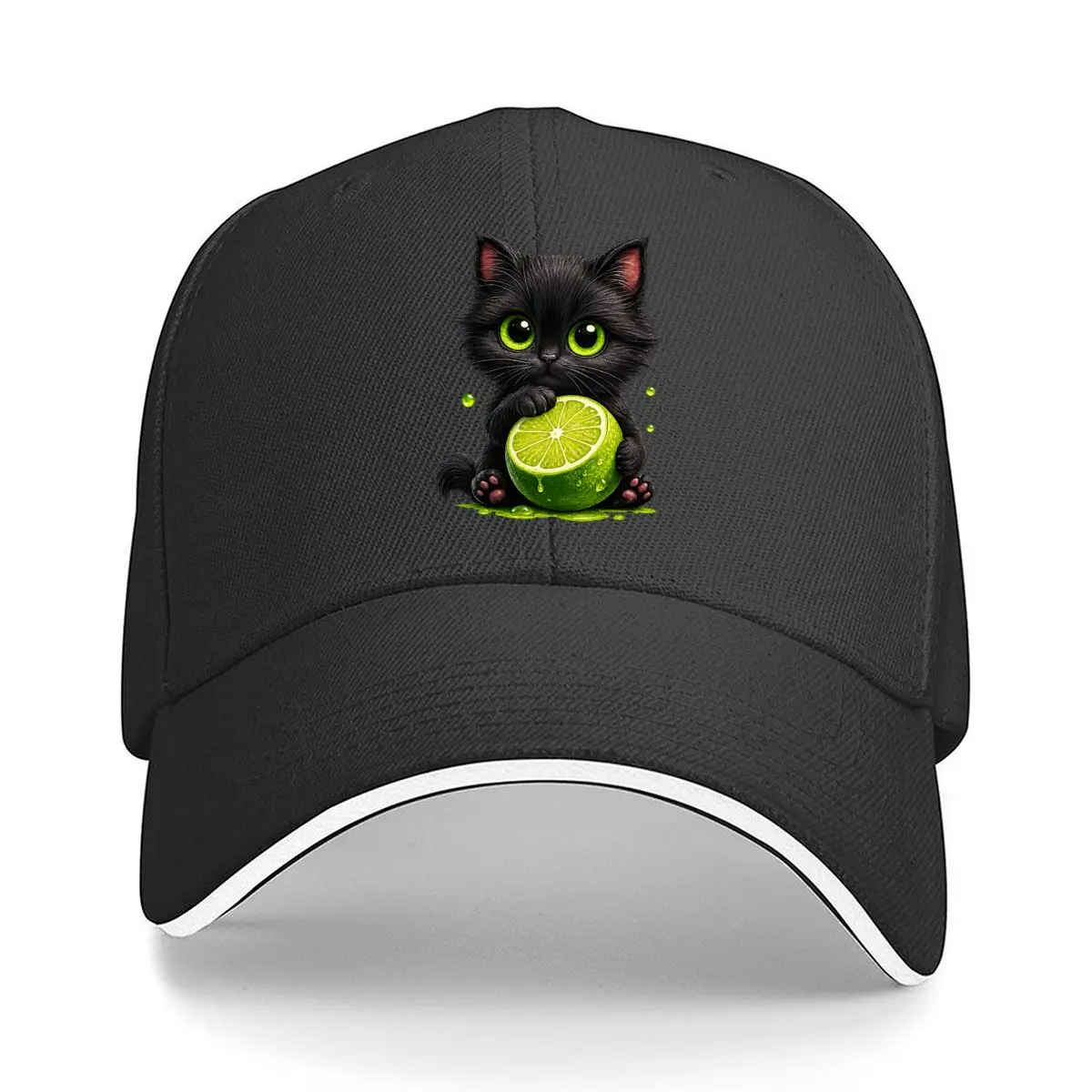 Cute Black Kitten With Lime And Green Eyes Sandwich Baseball Cap Women Unisex Male
