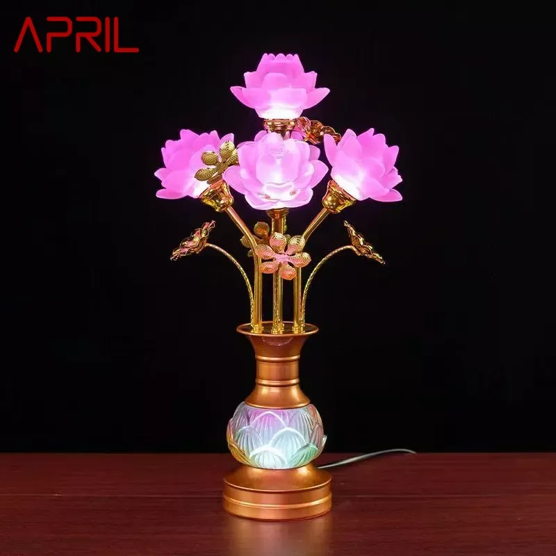 APRIL Colored LED Lotus Table Lamp For Buddha Lamp Household Buddha Hall Lamp Glass Lamp Temple Worship Buddha Front Lamp