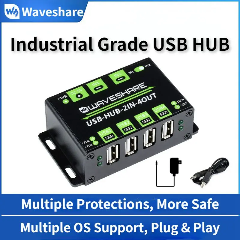 

New Industrial Grade USB HUB, Extending 4x USB 2.0 Ports, Switchable Dual Hosts, USB-HUB-2IN-4OUT USB Splitter Expansion Board