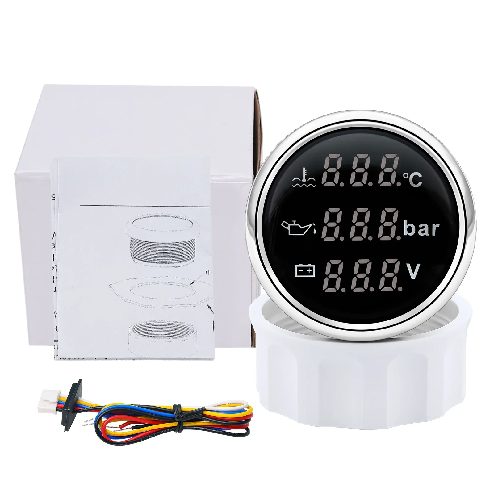 Digital 52MM Gauge 3 In 1 Multifunctional Tachometer/Water Temperature/Oil Pressure/Voltmeter/Fuel Level Gauge 0-190ohm Car Boat