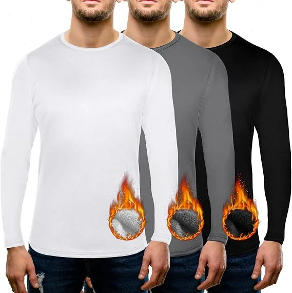 1/3Pcs Men Thermal Underwear Thick Fleece Pullover Warm Tops Winter Long Sleeve Bottoming Shirt Oversize O-Neck Base Tee M-5XL