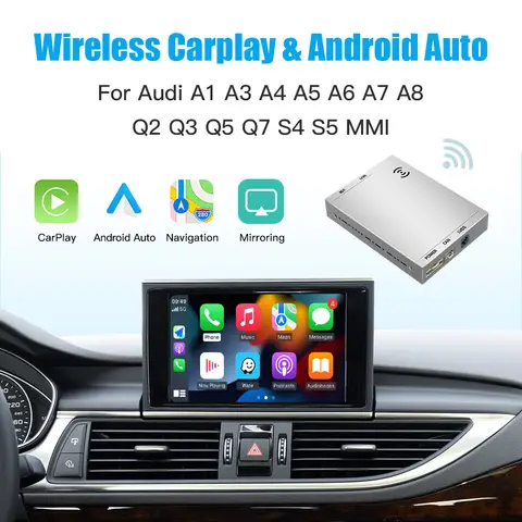 CARABC 무선 카플레이, 아우디 A1 A3 A4 A5 A6 A8 Q2 Q3 Q5 Q7 MMI 모듈에 적합, 안드로이드 자동 미러 리버스 카메라