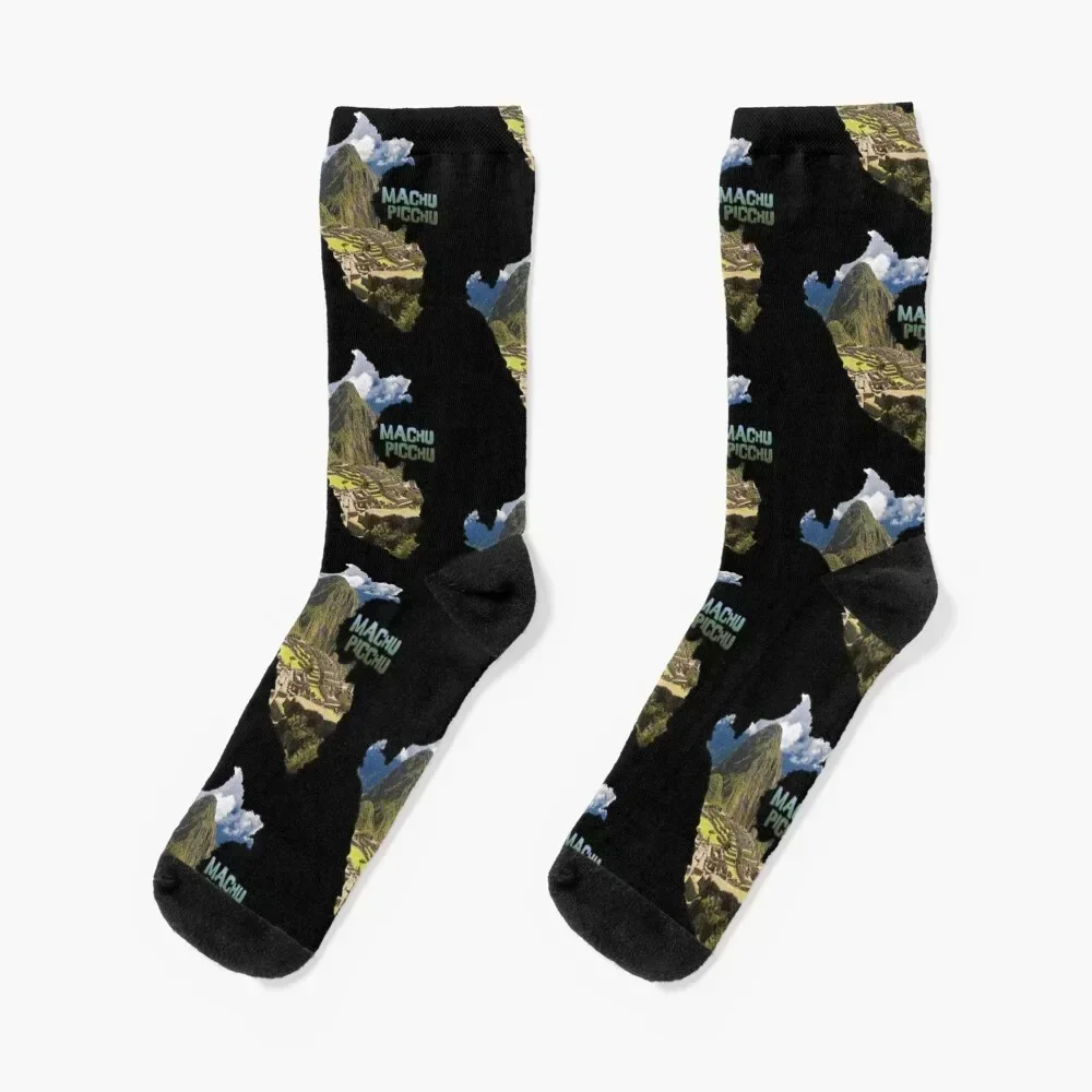 

Peru Outline with Machu Picchu Socks Rugby short heated Socks For Women Men's