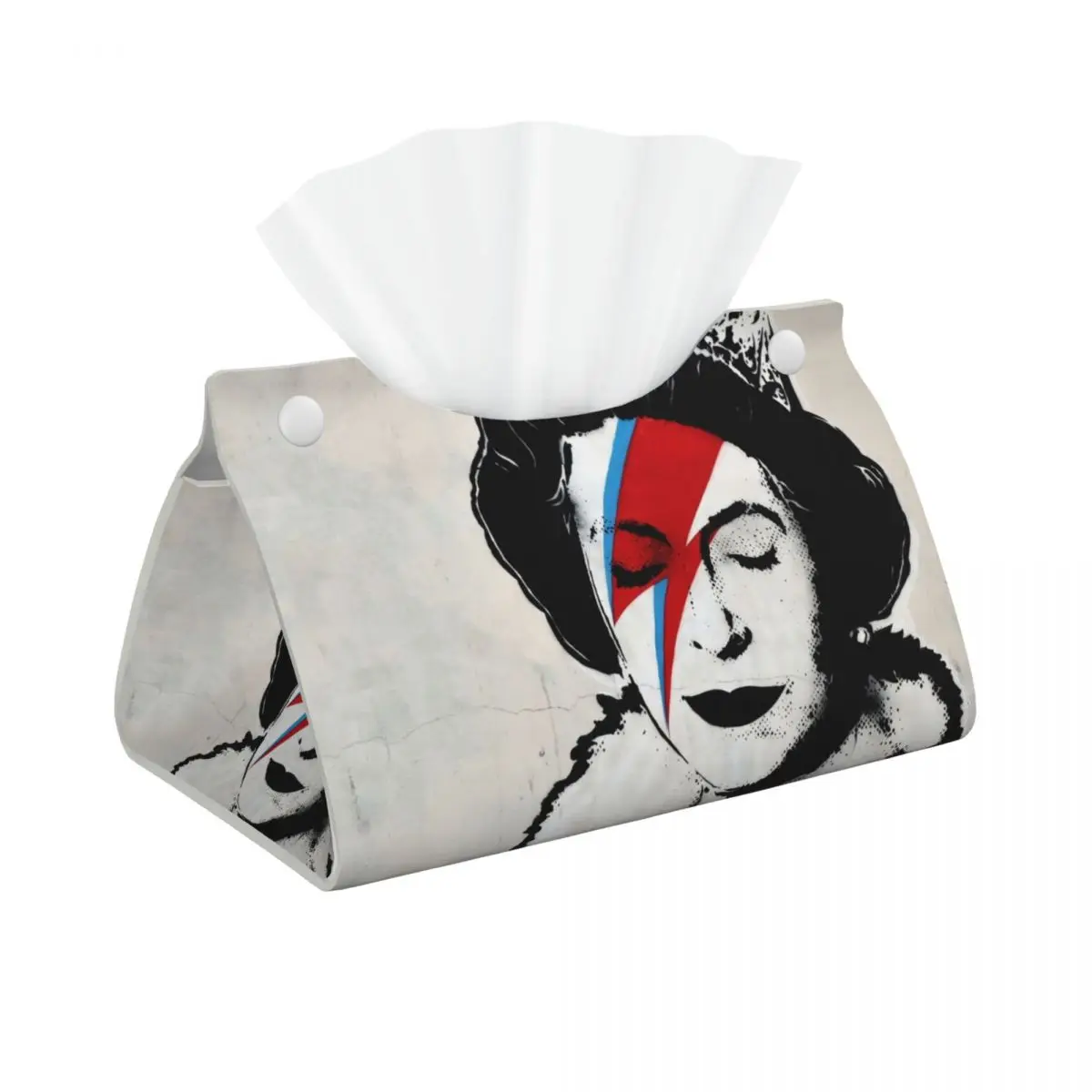 Custom Banksy UK England Queen Elisabeth Rockband Face Makeup Tissue Box Cover PU Leather Rectangular Facial Tissues Holder for