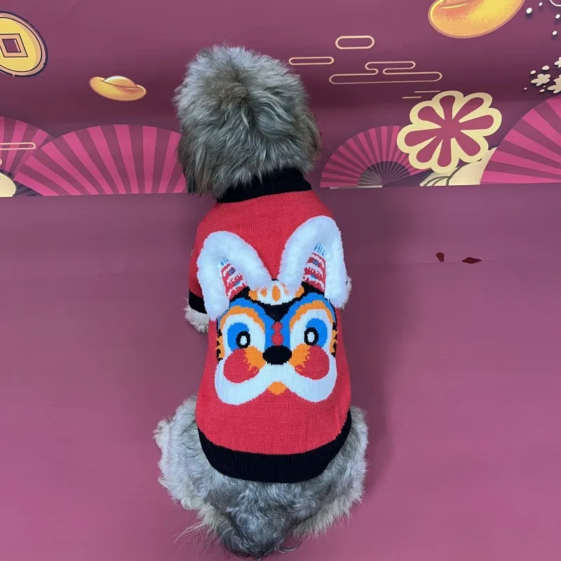 Pets celebrate Chinese New Year, festivals, autumn and winter with red lettering, rabbits, plush ears, dogs, cats, knitted