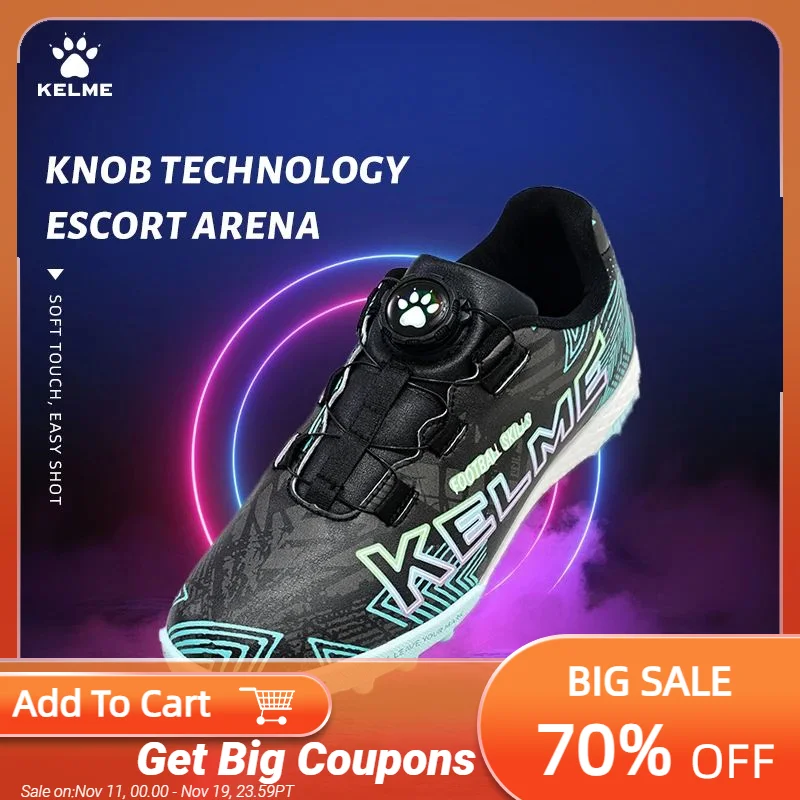 

KELME Kids TF Soccer Shoes Professional Sports Training Rotating Button Football Boots Artificial Grass Anti-Slippery 9332ZX3174