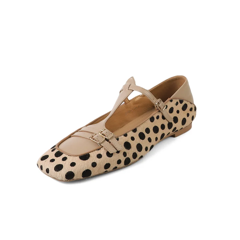 Girls Mary Jane Sexy Leopar Flats Woman Ballet Spring Autumn Flats Elegant Simple Shoes Square Toe Horsehair Soft Shoes